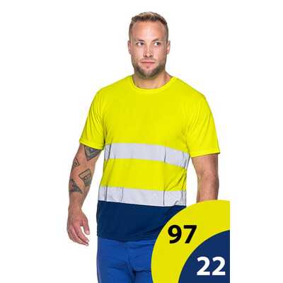 Koszulka T-Shirt ostrzegawcza Promostars (Mark the helper) Hi-Vis 77250, żółty-granatowy