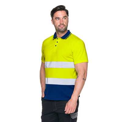 Koszulka polo ostrzegawcza Promostars (Mark the helper) HI-VIS  77450, żółty-granatowy