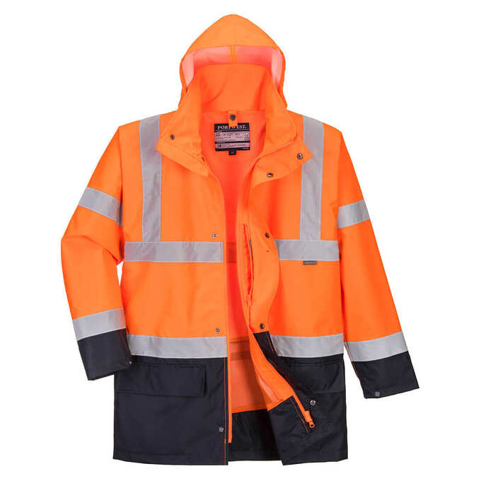 Kurtka robocza ostrzegawcza 5w1 Portwest Essential S766, neonowa pomarańczowa/granatowa