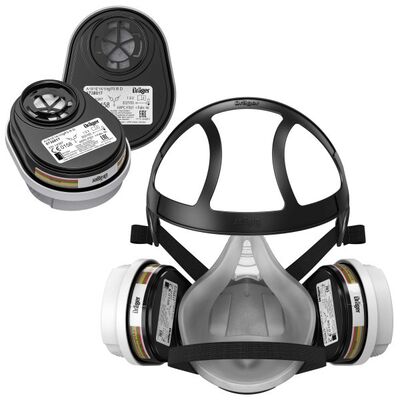 Zestaw do prac z chemikaliami Drager X-plore 3300 + filtry A1B1E1K1 Hg P3 R D (2 szt) (R57794), rozm. M
