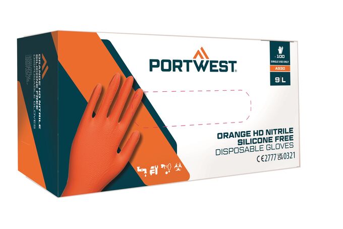 Jednorazowe rękawice nitrylowe High Durability Portwest A930, pomarańczowe - 100 sztuk