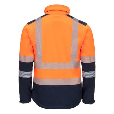 Kurtka robocza softshell ostrzegawcza Nitras Motion Tex Viz 7172, neonowa pomarańczowa/granatowa